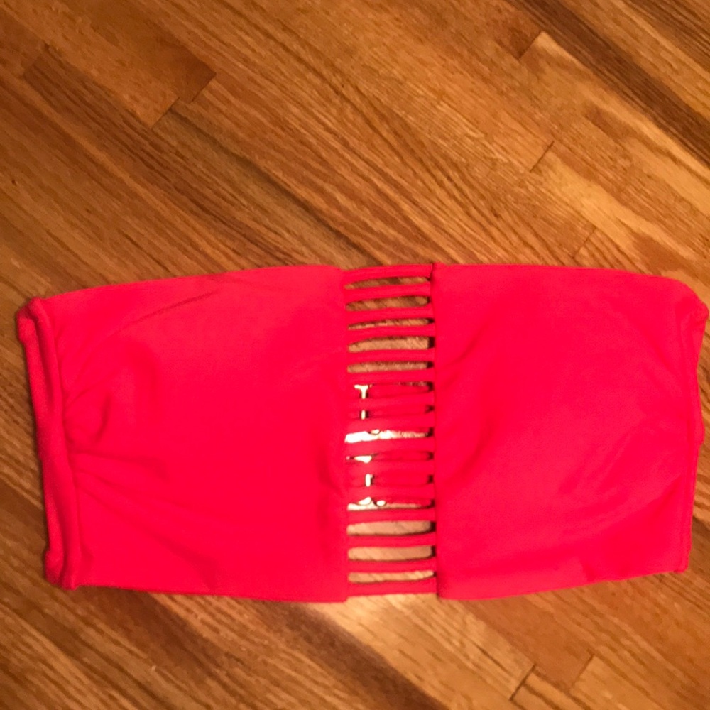 Neon pink/coral tube swimsuit top